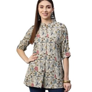 Divena Black Rayon Zigzag Print Top