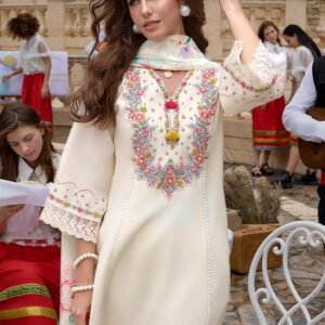 Women's Silk Blend Embroidered A-Line Kurta and Pant with Dupatta Set