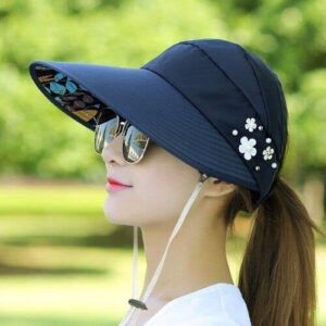 Alexvyan Polyester Sun Visor Hats For Women Uv Protection Wide Brim Summer Cap For Girls Hat Uv Protection Breathable Casual Beach Hat, Sun Protection Cap For Women (Black), Large