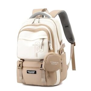 Casual Backpackk With Cute Accessory 18.1 Inch Bookbags With Pendant Laptop Bag Casual Lightweight Travel, beige